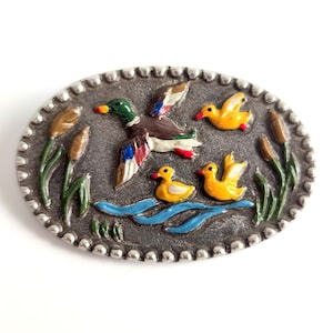 German Kühn Zinn Mother Duck with Ducklings Pewter Brooch, Made in Germany, New Old Stock, Hand Painted Pewter Brooch, Gift for Mom, Grangma