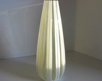 Pukeberg Glasbruk Spectra Vase, Uno Westerberg Design, Sweden, 50s Scandinavian Moden White Striped Cut To Clear Glass Vase, MCM Cacoon Vase