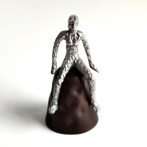 Vintage Modernist Metal Woman Sculpture, Hand Crafted Cast Aluminum Sculpture on Iron Stand, India Metal Arts, Industrial, Man Cave Decor