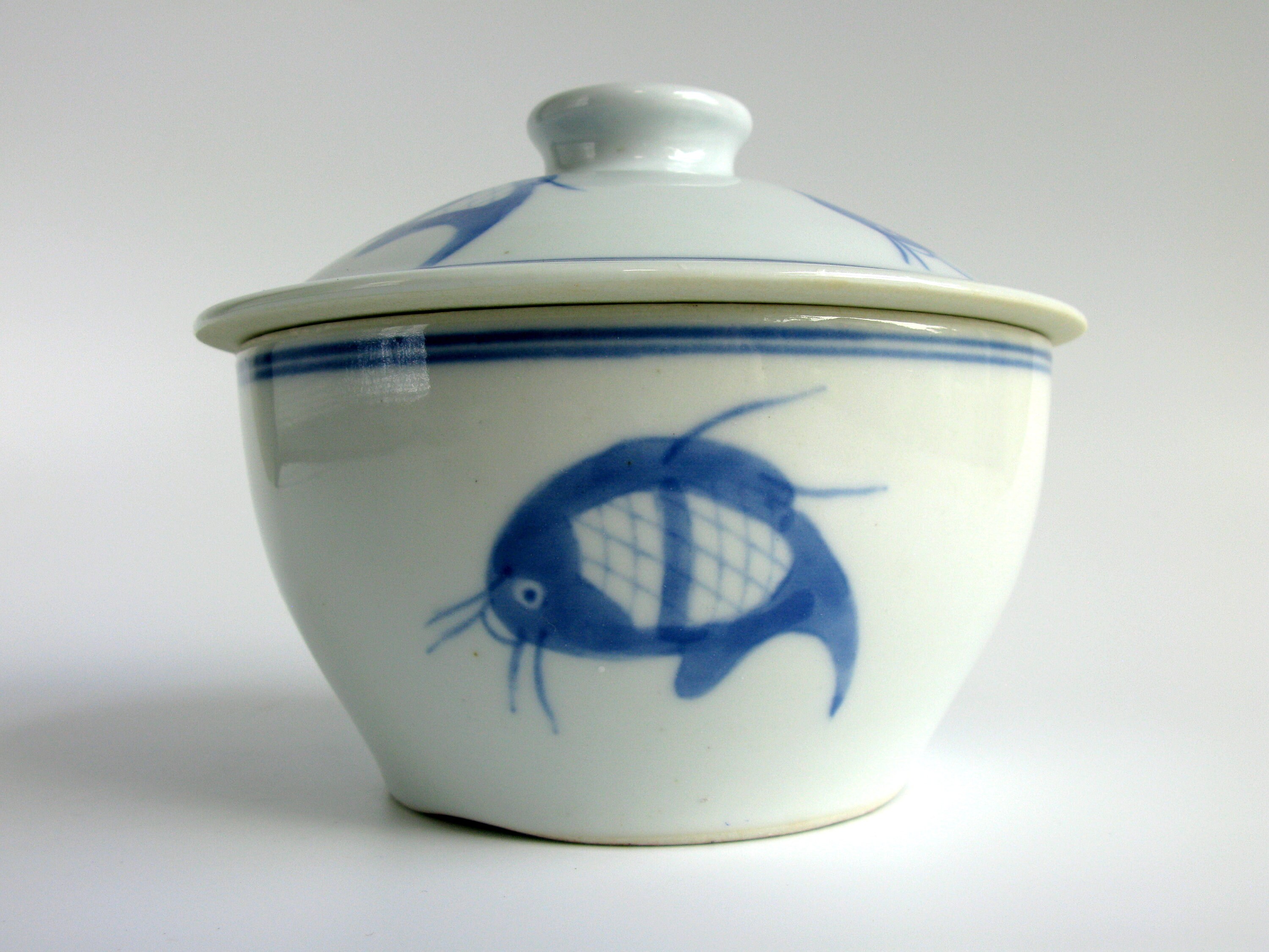 Vintage Chinese KOI FISH Porcelain Bowl with Lid Hand Painted Etsy