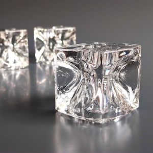 Rudolf Jurnikl Bohemian Glass Ice Cube Candle Holder, Sklo Union 60s Czech Optic Art Glass Reversible "Ice Cube" Candle Holder, Price For 1