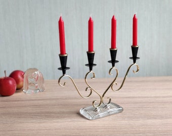 Gunnar Ander Candle Holder for Ystad Metall, Sweden, 60s, Mid Century Modern 4-Arm Candlestick with Glass Base, Scandinavian MCM Decor
