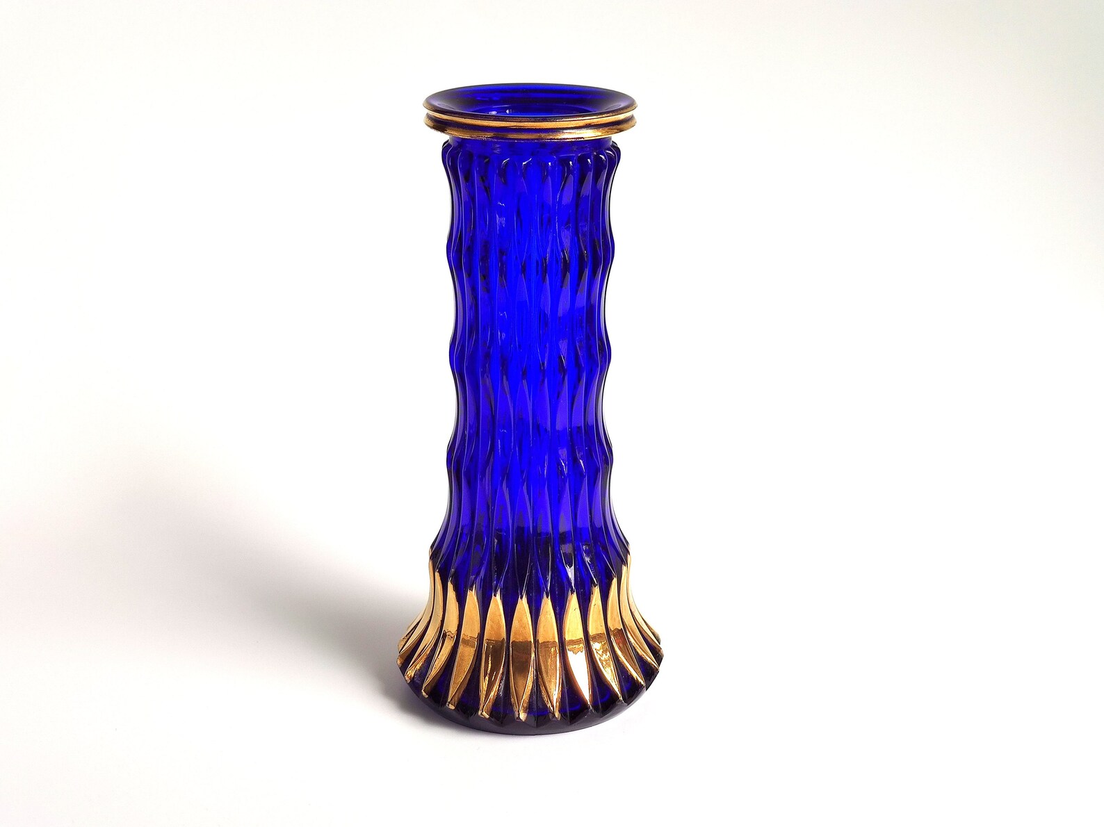 Walther Glas Cobalt & Gold Vase Germany Mid Century Art Deco Etsy
