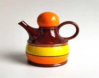 ZELL am HARMERSBACH Coffee Pot with 'Havanna' Decor West German Pottery 1960s Fat Lava Era MCM Orange Yellow Brown Glazed Coffee Pot Tea Pot