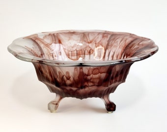 Walther & Söhne Oralit Cloud Glass "Hanna" Bowl Germany 1930s Art Deco Sepia Brown Agate Art Glass Footed Bowl with Relief Decor 9135130