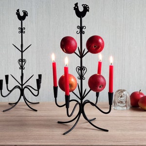 Gunnar Ander Rooster Candle Holder by Ystad Metall, Sweden 60s 70s Scandinavian Mid Century Modern Wrought Iron Candelabra, 2 pcs available