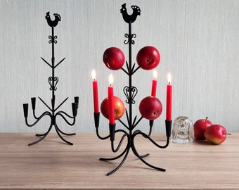 Gunnar Ander Rooster Candle Holder by Ystad Metall, Sweden 60s 70s Scandinavian Mid Century Modern Wrought Iron Candelabra, 2 pcs available