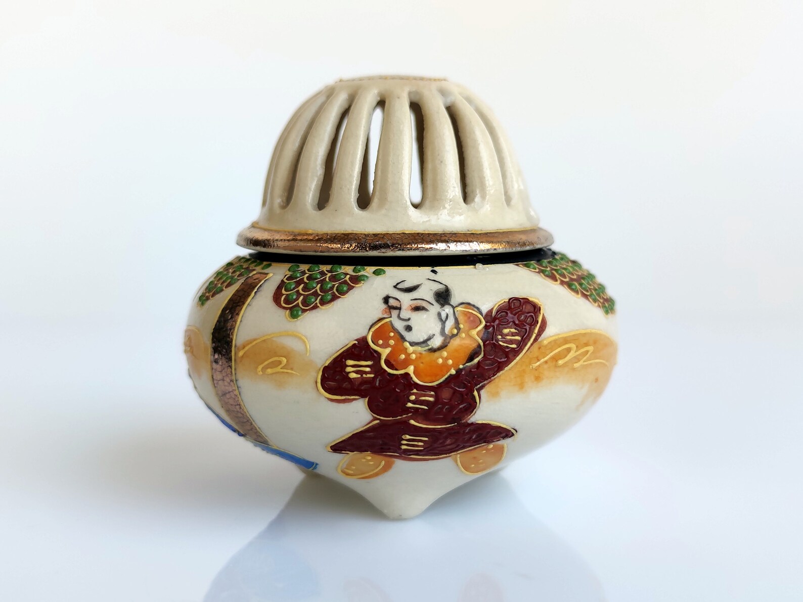 Satsuma Moriage Incense Burner Vintage Japanese Ceramic Etsy