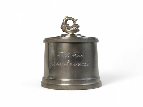Art Deco Svenskt Tenn Pewter Tobacco Jar, Sweden 1939, Swedish Pewter FISH  Box With Lid, Rare Collectible Tobacciana, Swedish Grace Era