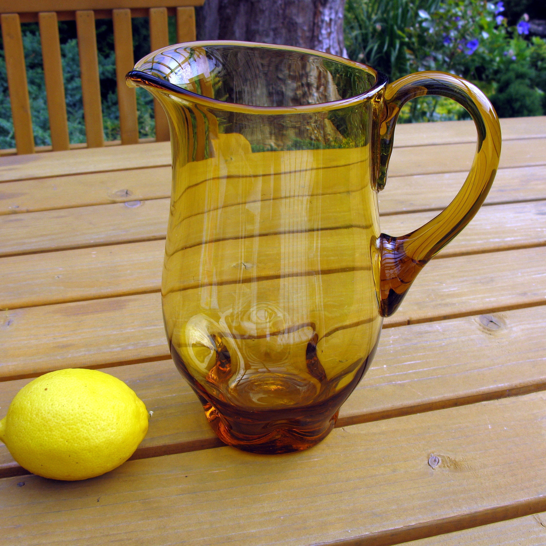 Vintage Amber Glass Pitcher Large Pitcher Jug Vase Hand Etsy