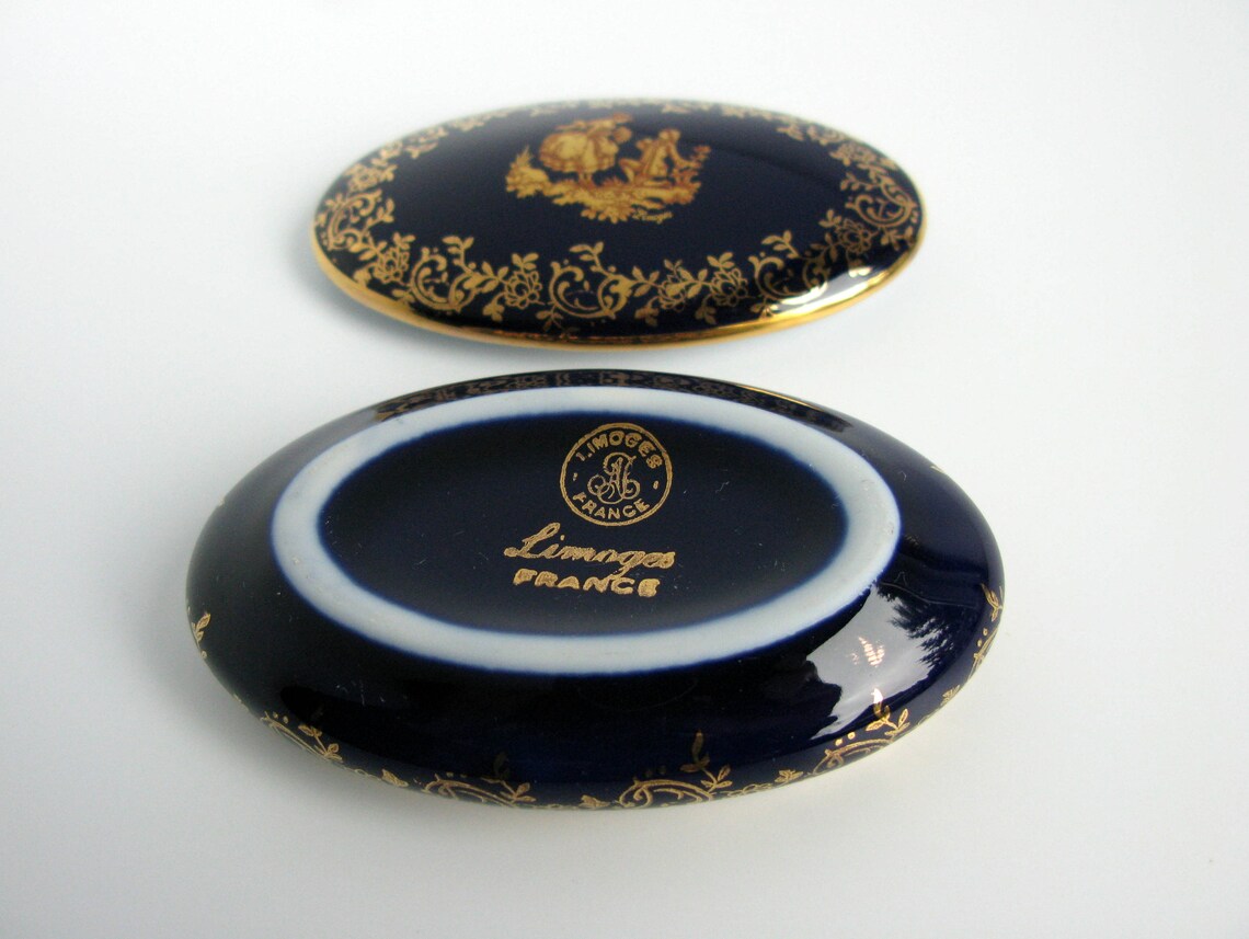 French Limoges Porcelain Trinket Box Cobalt Blue Gilded Etsy