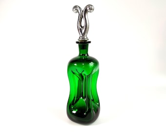 Holmegaard Kluk Kluk Decanter, Denmark, 60s Mid Century Scandinavian Hand Blown Green Glass Decanter with Pewter Stopper, Art Glass Decanter