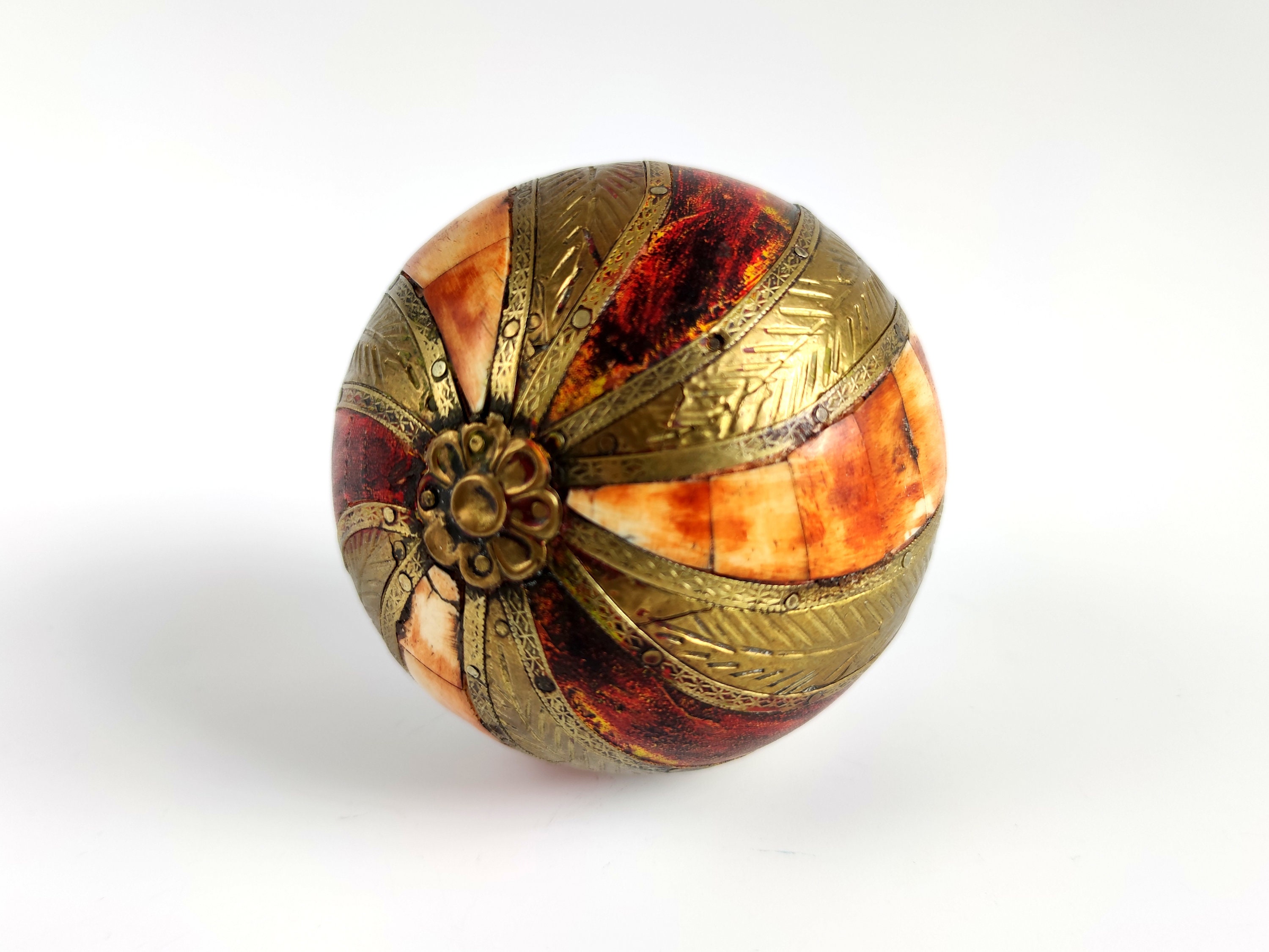 Brass & Bone Inlay Wood Ball Vintage Decorative Ball Etsy
