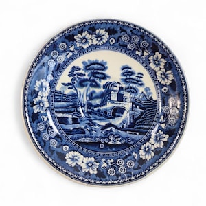 Antique De Sphinx Petrus Regout & Co Plate, Maastricht Holland 1920s Dutch Flow Blue Porcelain Plate with Tower Pattern, Collector Plate