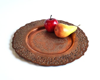 Antique Kashmiri Copper Tray, Hand Chased and Pierced Ornate