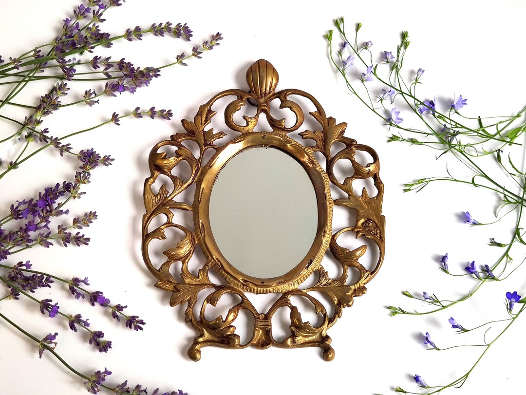 Victorian Bronze Wall Mirror, Antique Ornate Oval Mirror in Cast Bronze