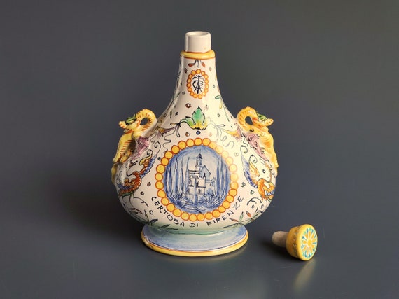 Cantagalli Maiolica Certosa Di Firenze Monastery Flask Mid Century
