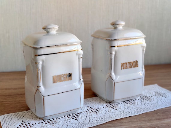 Pair of Art Deco Victoria China Czechoslovakia Canisters