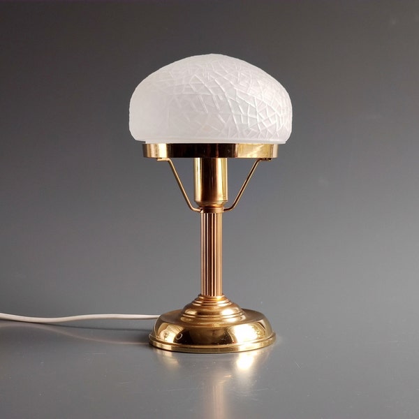 Mini Strindberg Table Lamp by Texa Sweden Vintage Art Deco Style Brass and Textured Frosted Glass Small Lamp, Scandinavian Design Strindberg