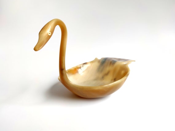 Vintage Swan Horn Bowl, Jewelry Dish, Hand Carved… - image 4