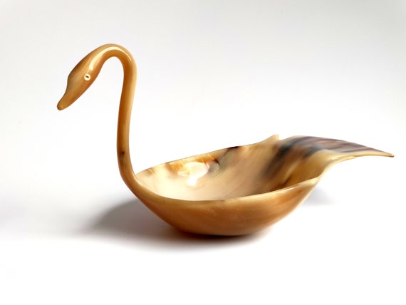 Vintage Swan Horn Bowl, Jewelry Dish, Hand Carved… - image 1