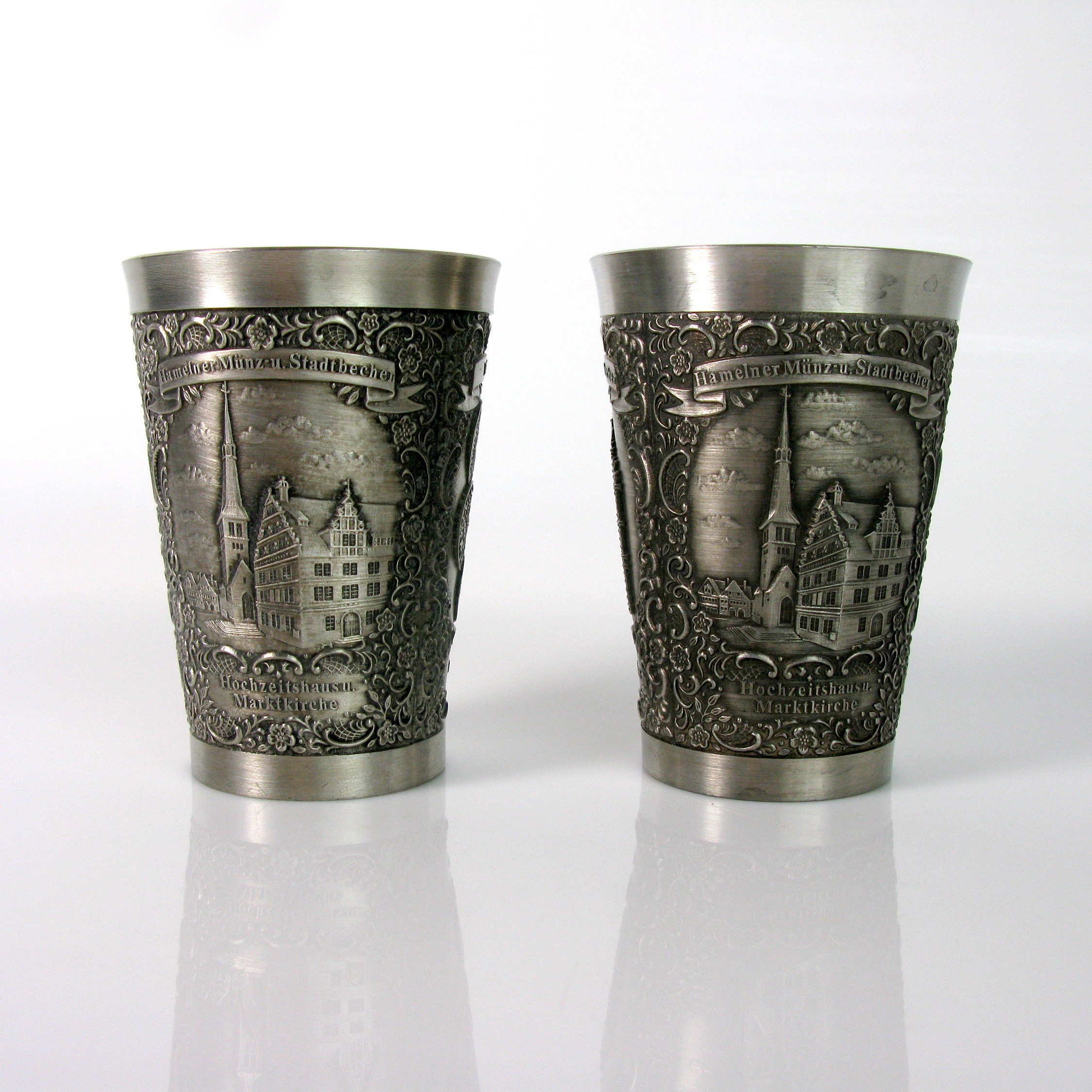Pair of Pewter Shot Glasses West Germany 2 Embossed Pewter Etsy