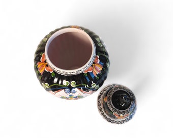 Tichelaar Makkum 陶器 花瓶 蓋付き オランダ ロイヤル・ティケラー・マックム蓋付き花瓶、オランダ製、ミッド