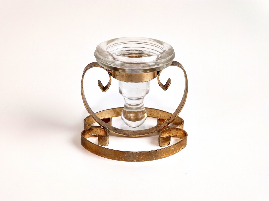ERIK HÖGLUND Gilded Wrought Iron & Glass Candle Holder by Boda Smide