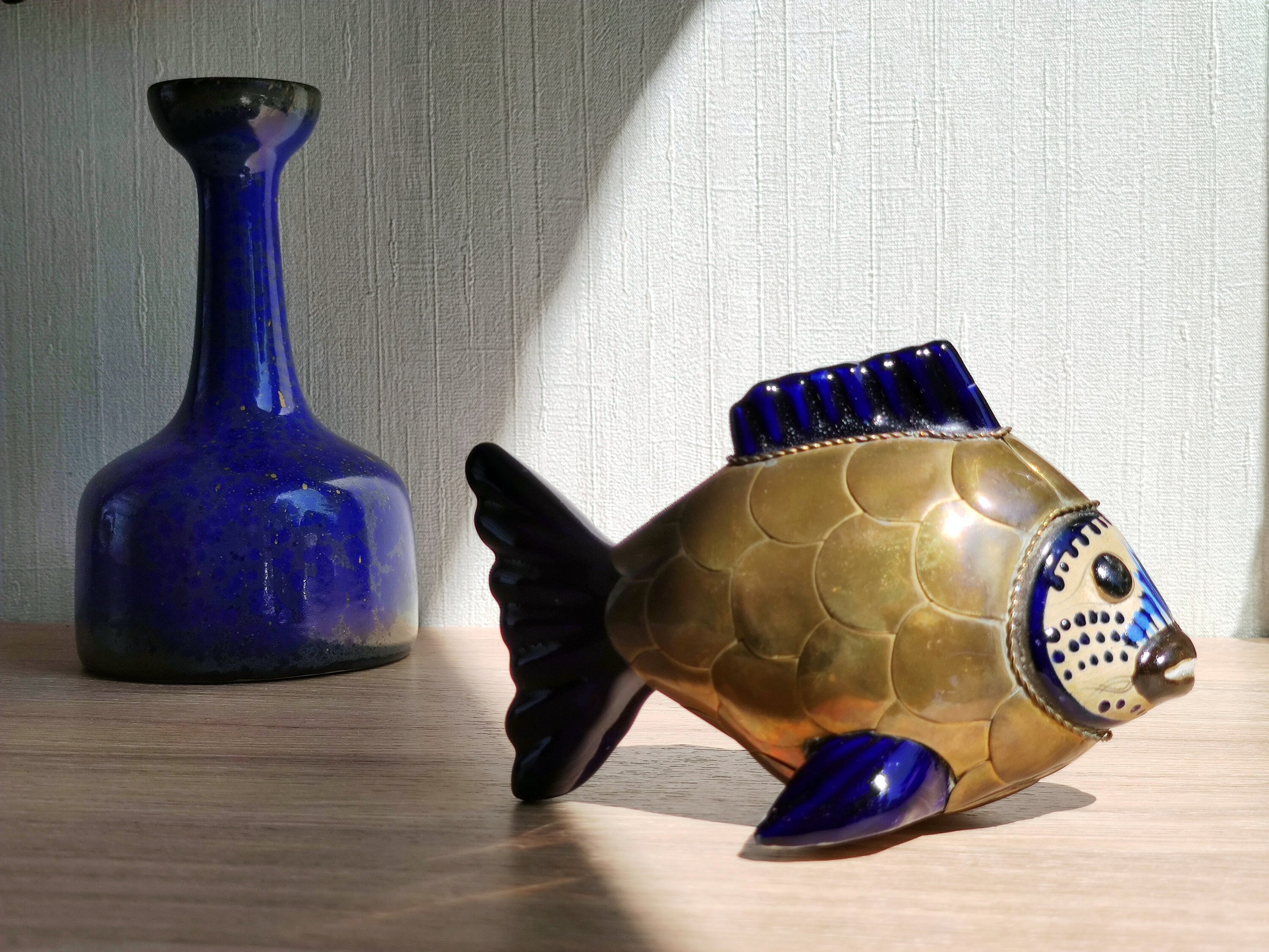 Sergio Bustamante Style Tonala Brass & Ceramic Fish Sculpture, 70s
