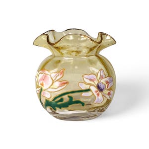 LEGRAS Mont Joye Art Nouveau Enameled Glass Vase, Saint Denis Glassworks France, ca 1890s Art Glass  Anemone Vase, Numbered #2