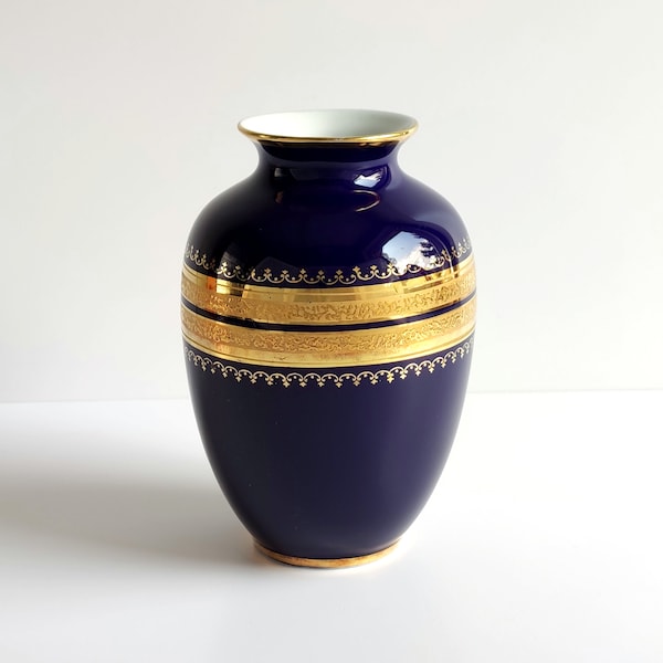 Royal Porzellan Bavaria KPM Vase, Germany, Vintage Hand Decorated Gold & Cobalt Blue Porcelain Vase, Kerafina , KPM , Handarbeit Echt Cobalt