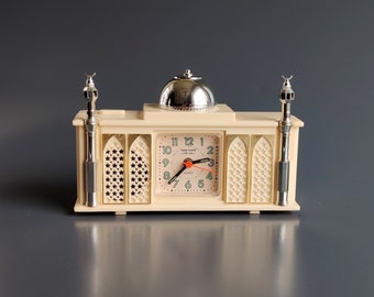 Vintage AZAN Clock Call to Prayer Alarm Clock, Islamic Mosque Shaped Clock with Alarm Plays Call to Prayer and Lights Up, Muslim Home Decor