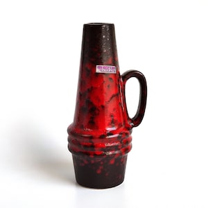 SCHEURICH KERAMIK Fat Lava Pottery Vase 400-22, Germany 60s Mid Century Modern West Germany Pottery Fat Lava Red & Black Jug Vase, Labeled