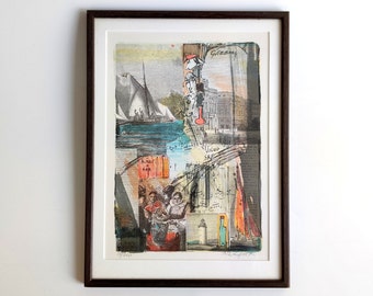 Bo Erik Lundqvist Composition "Göteborg" Color Lithograph, Pensil Signed and Numbered 13/250, Sweden ca 1980s Framed Lithograph