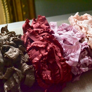 Silk ruffled elastic ribbon, Fancy trim, Silk Ribbon, Decorative ribbon