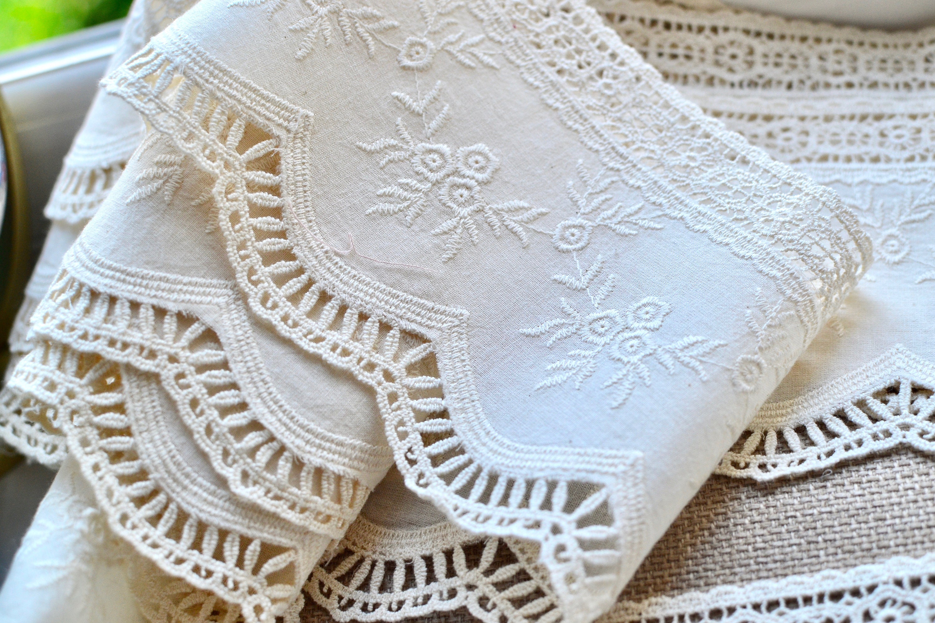 Ivory Cotton Lace Fabric Embroidered Crochet Lace Ivory Etsy UK