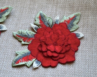 3D Embroidered patch, Embroidered applique, Red Patch, Applique, Floral applique, Red Floral patch, Patch, Floral embroidery, Red Applique