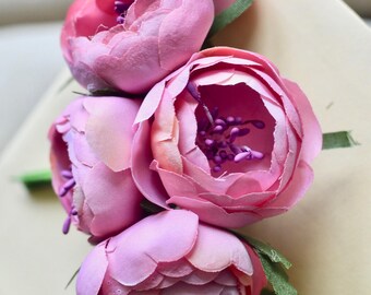 6 pink purple flowers I Artificial flowers bunch I Flower bouquet I Millinery flowers I Hair craft flowers I Fabric flowers I Flower stems