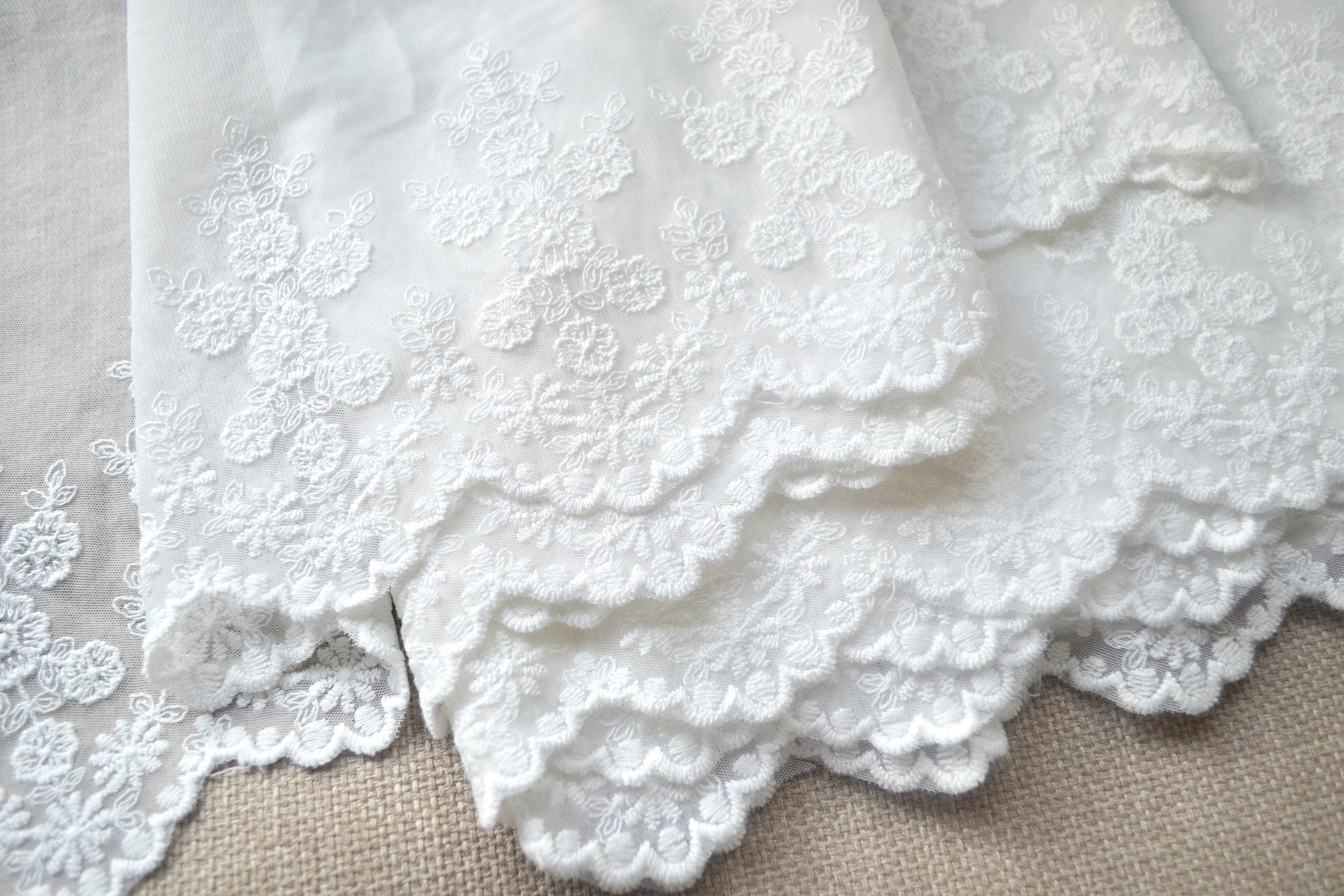 White Embroidered Lace Fabric, Bridal Lace, Wedding Lace, White