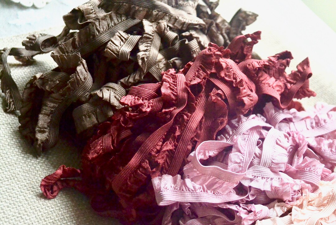Red Ribbon Ruffle Trim Silk Trim, Silk Ruffled Elastic Ribbon, Fancy Trim, Silk Ribbon ...