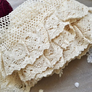 Ivory crochet trim, Crochet lace trim, Ruffled elastic crochet lace trim, Doll, Ivory crochet lace fabric, Scrapbooking, Junk journal supply