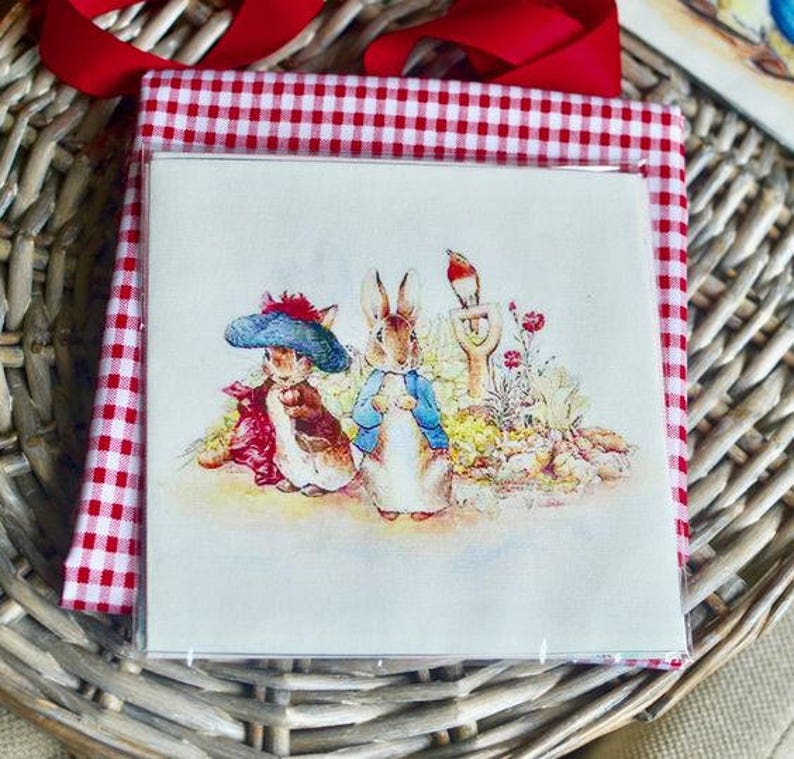 Peter rabbit fabric, Nursery print, Baby print Beatrix potter applique panel image 1