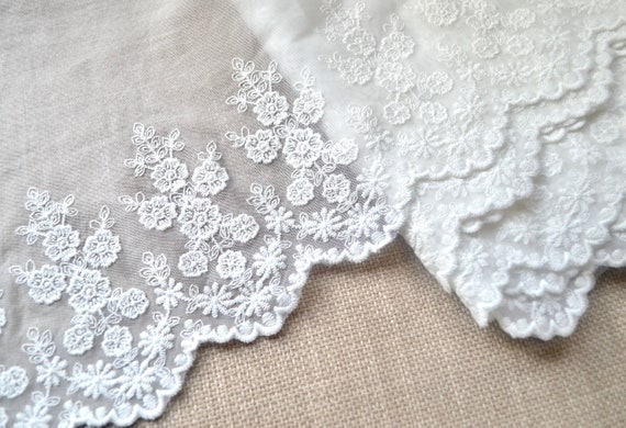 White Embroidered Lace Fabric, Bridal Lace, Wedding Lace, White Tulle Net  Lace, Vintage Lace Fabric, Shabby Chic Lace, Junk Journal Supply 