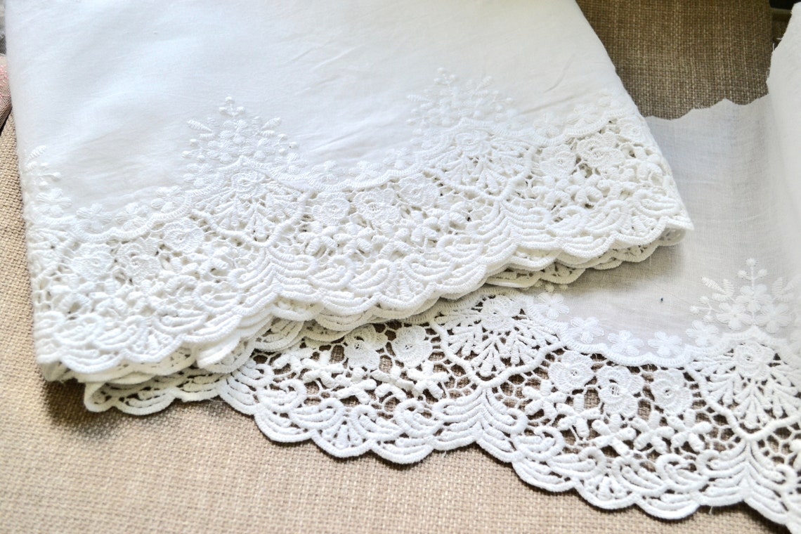 White cotton lace fabric Embroidered lace fabric Wide cotton | Etsy