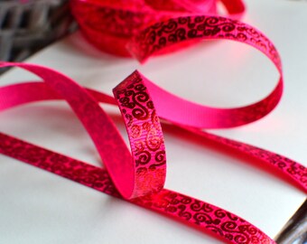 Pink embossed ribbon trim, Decorative ribbon, Embossed ribbon