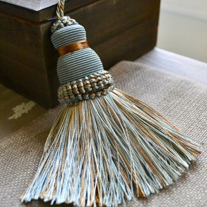 Large tassel ornament, Home decor tassel, Blue beige large tassel, Craft supply