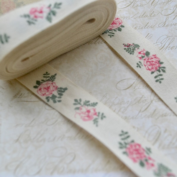 2 yd Ivory cotton ribbon trim, Shabby chic ribbon, Shabby chic junk journal scrapbooking supply, Sewing supply