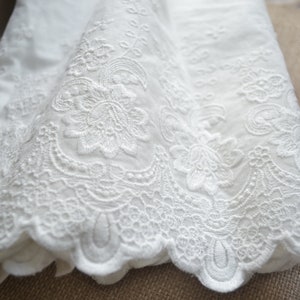 White cotton lace fabric, Embroidered lace fabric, Wide cotton floral lace