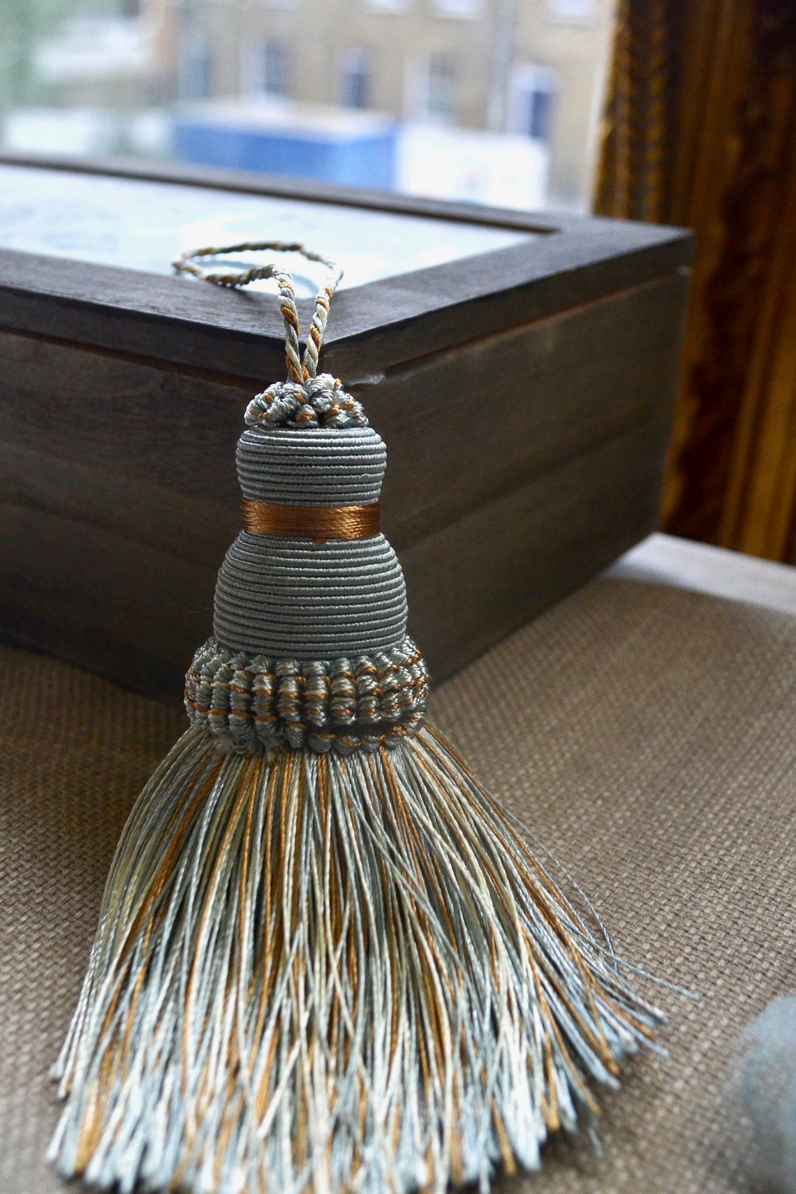 Large tassel ornament Home decor tassel Blue beige large Etsy