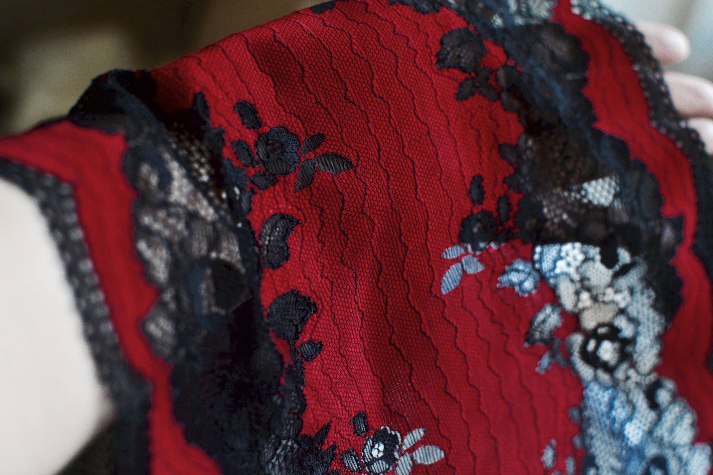 Red black lace I Red lace I Red lace fabric I Fancy lace I